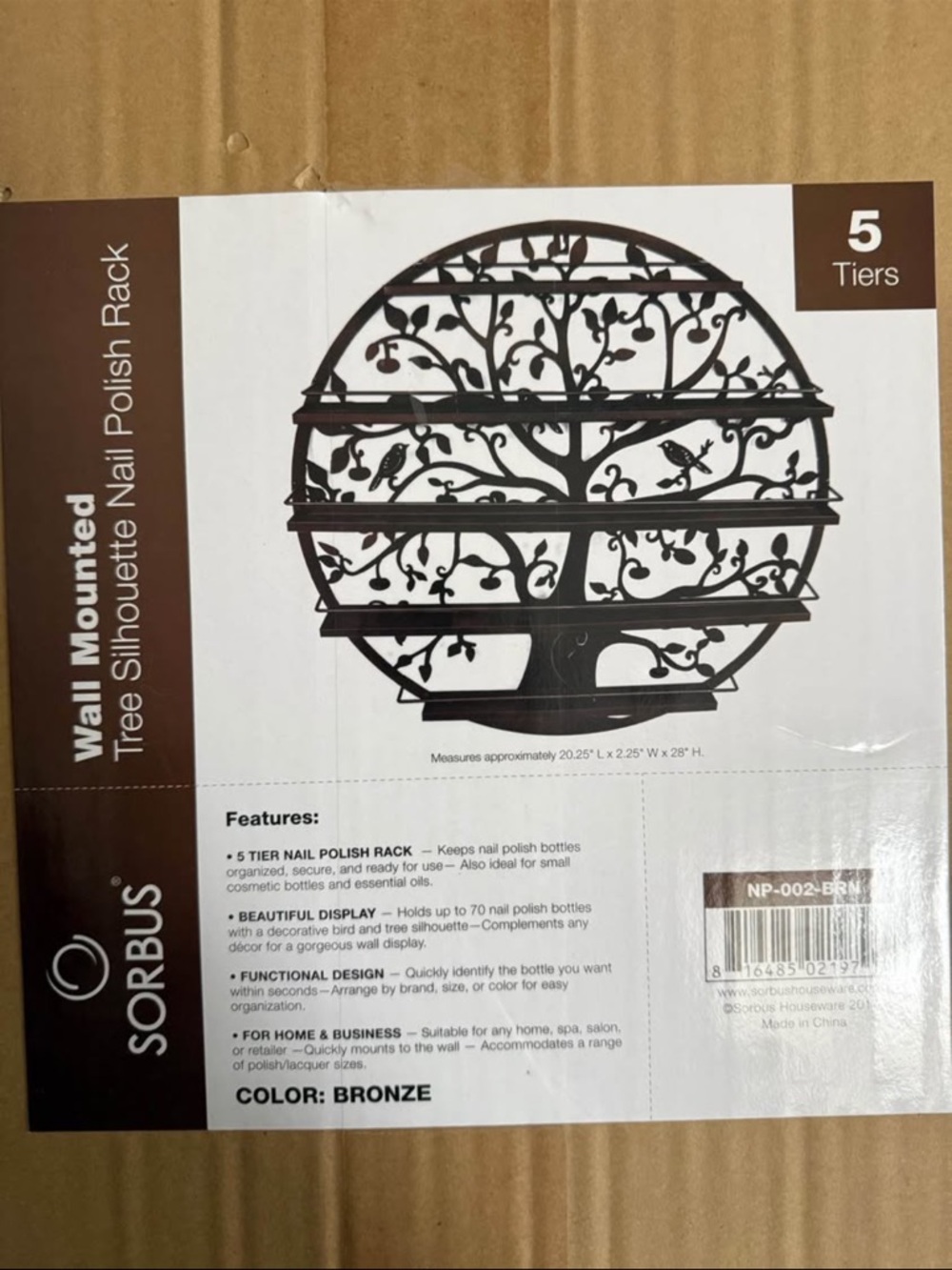 Sorbus Bronze Tree Silhouette 5-Tier Wall Nail Polish Rack